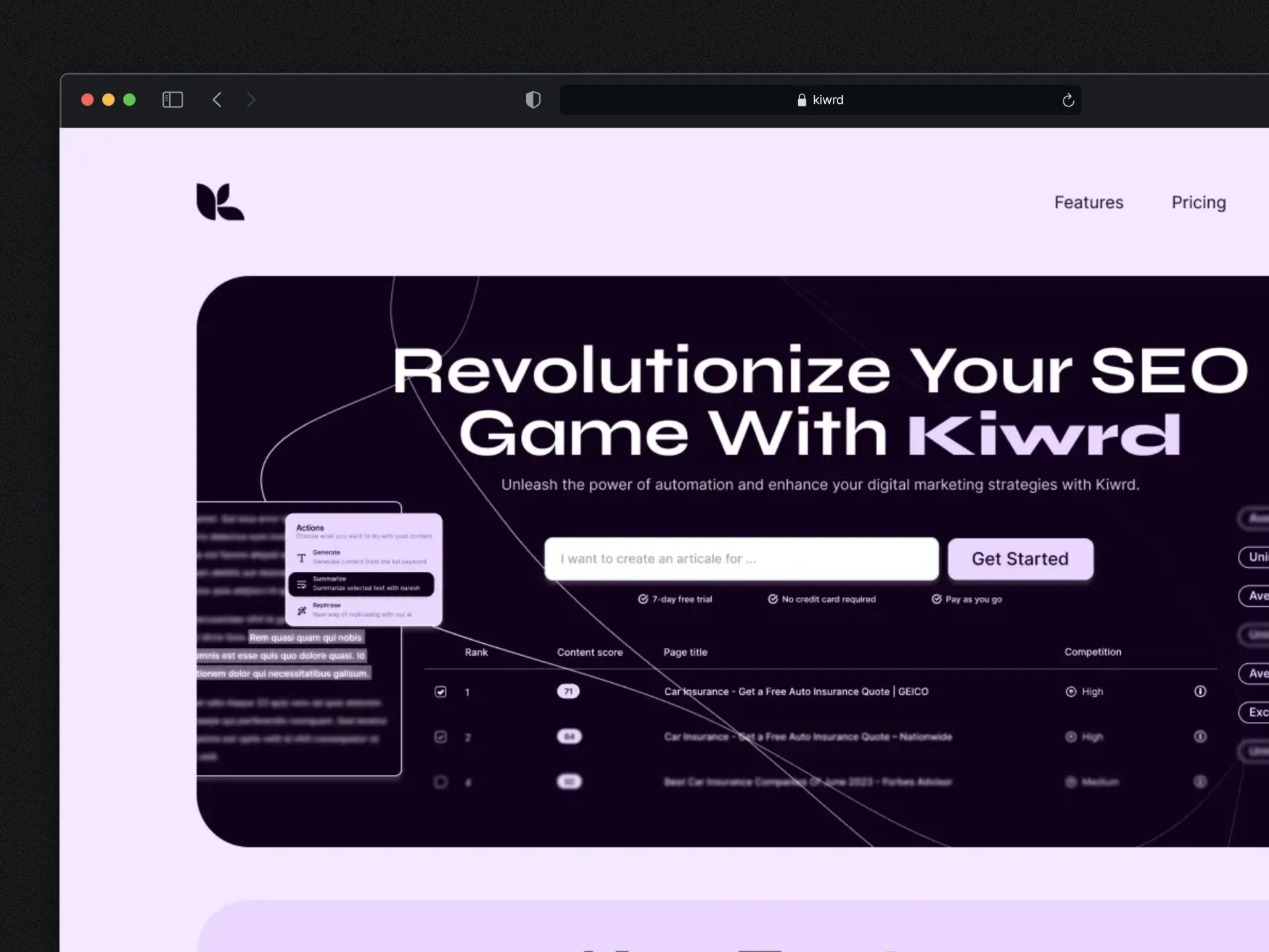 screenshot of Kiwrd project