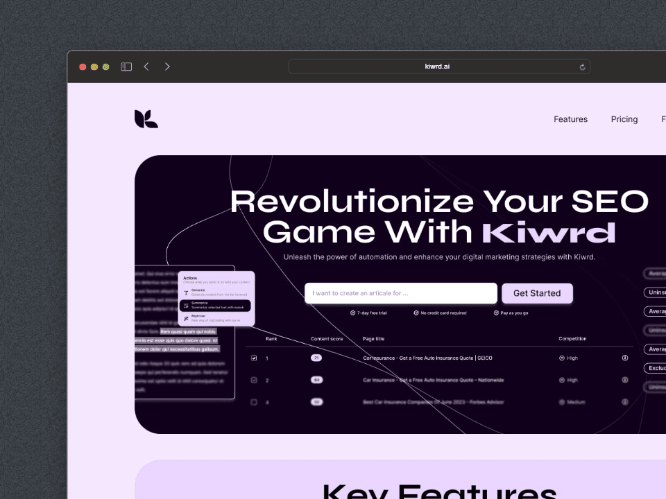 screenshot of Kiwrd project