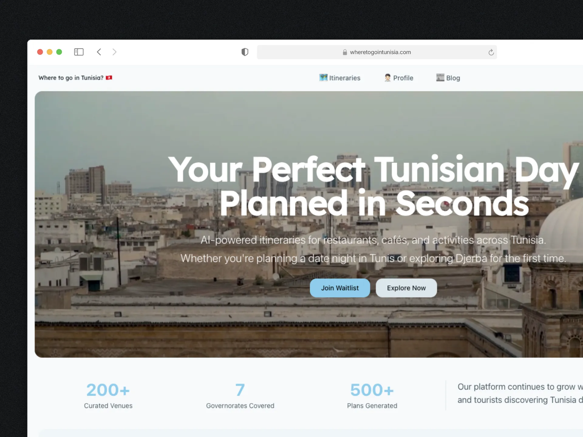 screenshot of Where to go in Tunisia project
